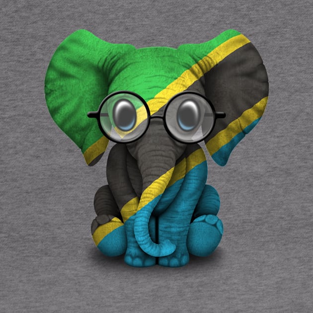 Baby Elephant with Glasses and Tanzanian Flag by jeffbartels